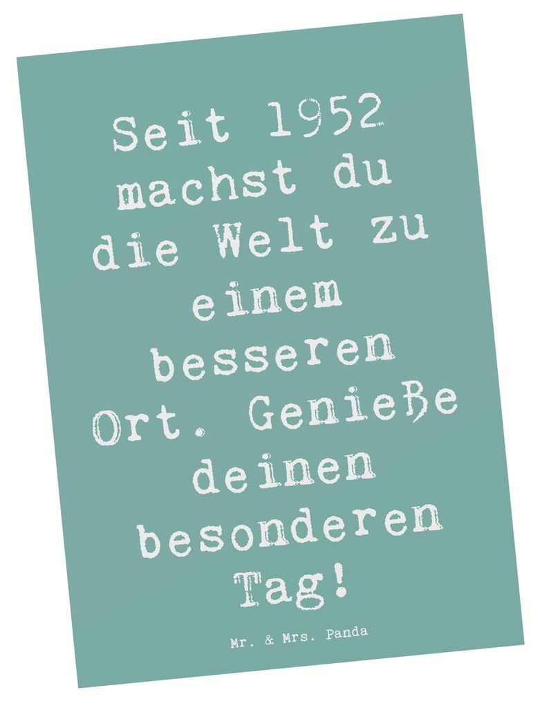 Mr. & Mrs. Panda Postkarte Spruch 1952 Geburtstag - Meeresbrise - Geschenk, Ansichtskarten, Herz erwärmen, einzelkarte, Grußkarte, Happy Birthday...