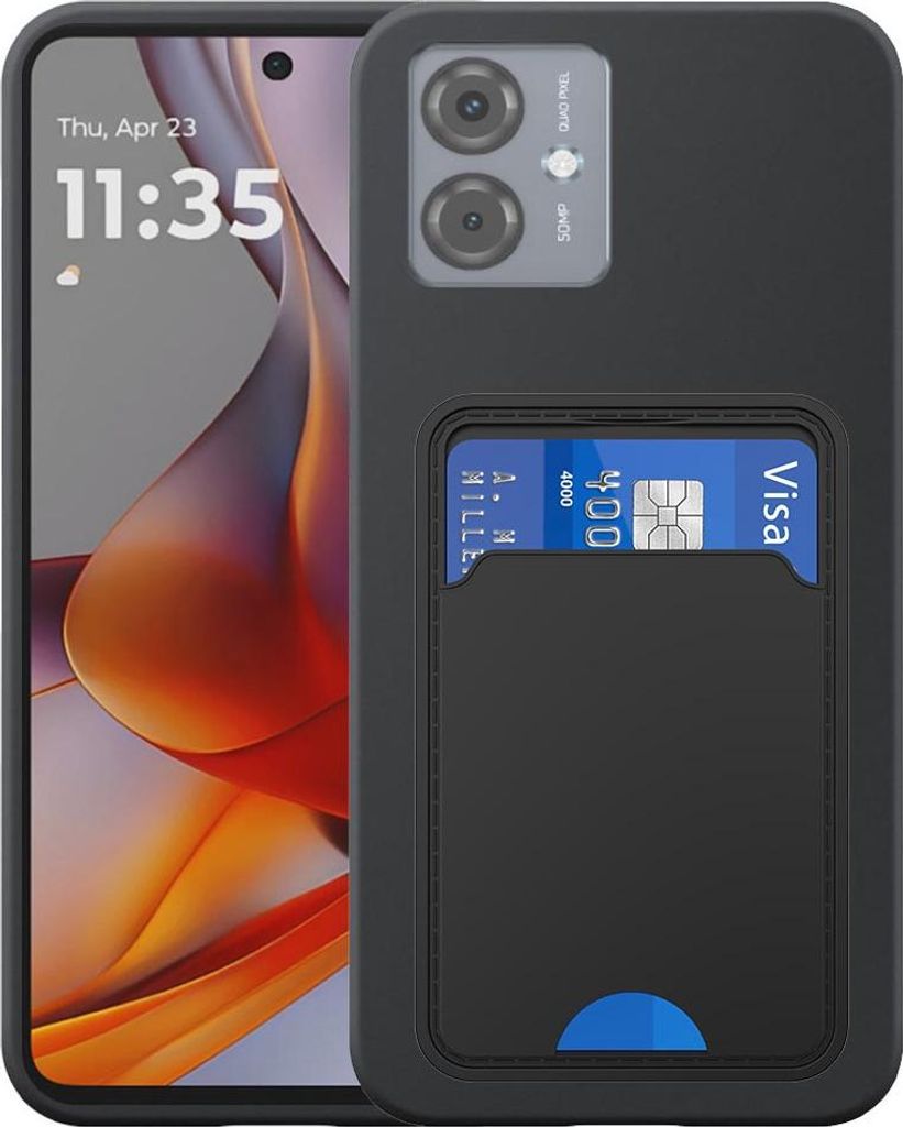 Geeignet für Motorola Moto G75 Phone Case mit TPU Kartenhalter - Flexible Back Cover Case Silikon TPU mit Cardslot - Schwarz - Smartphonics