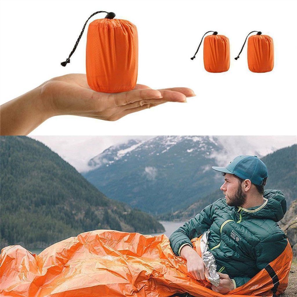 PE Outdoor Notfall Thermo Wasserdicht Schlafsack Camping Survival und Aufbewahrungstasche (1 Set)