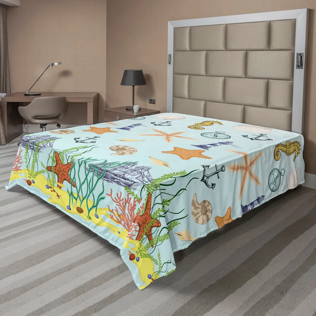 Drap de lit supérieur ABAKUHAUS décoratif thème océan 266 x 260 cm