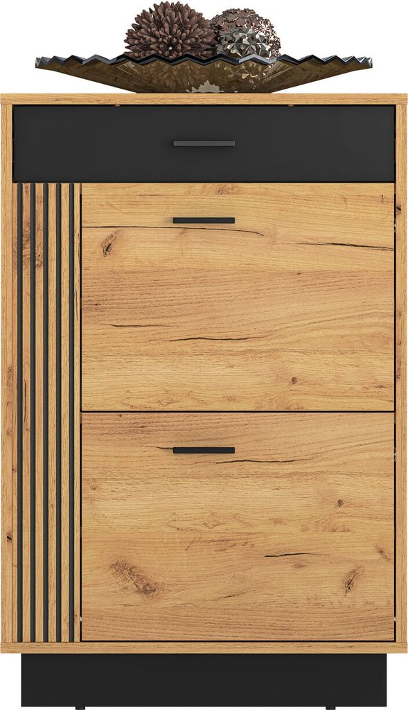 Schuhschrank Vasco Schuhkommode Breite wählbar Gold Craft Eiche schwarz;60cm