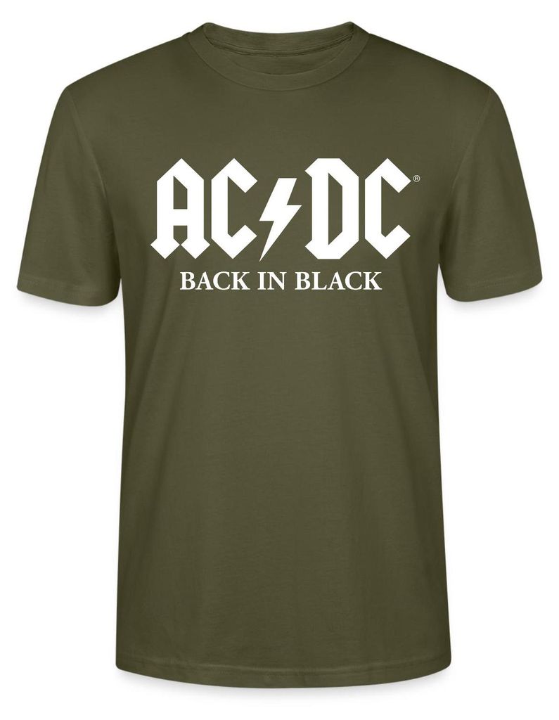 Spreadshirt AC/DC Back In Black Logo Mit Blitz Uni Bio T-Shirt, M, Khaki