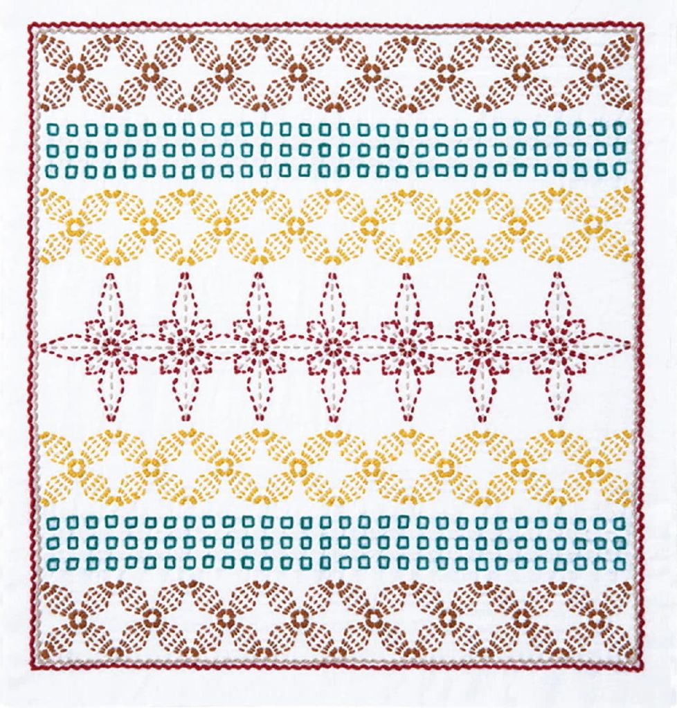 Olympus Hitomezashi Sashiko Stickpackung "Hana Fukin Pionsettia", Stoff bedruckt, 34x34cm, Original aus Japan