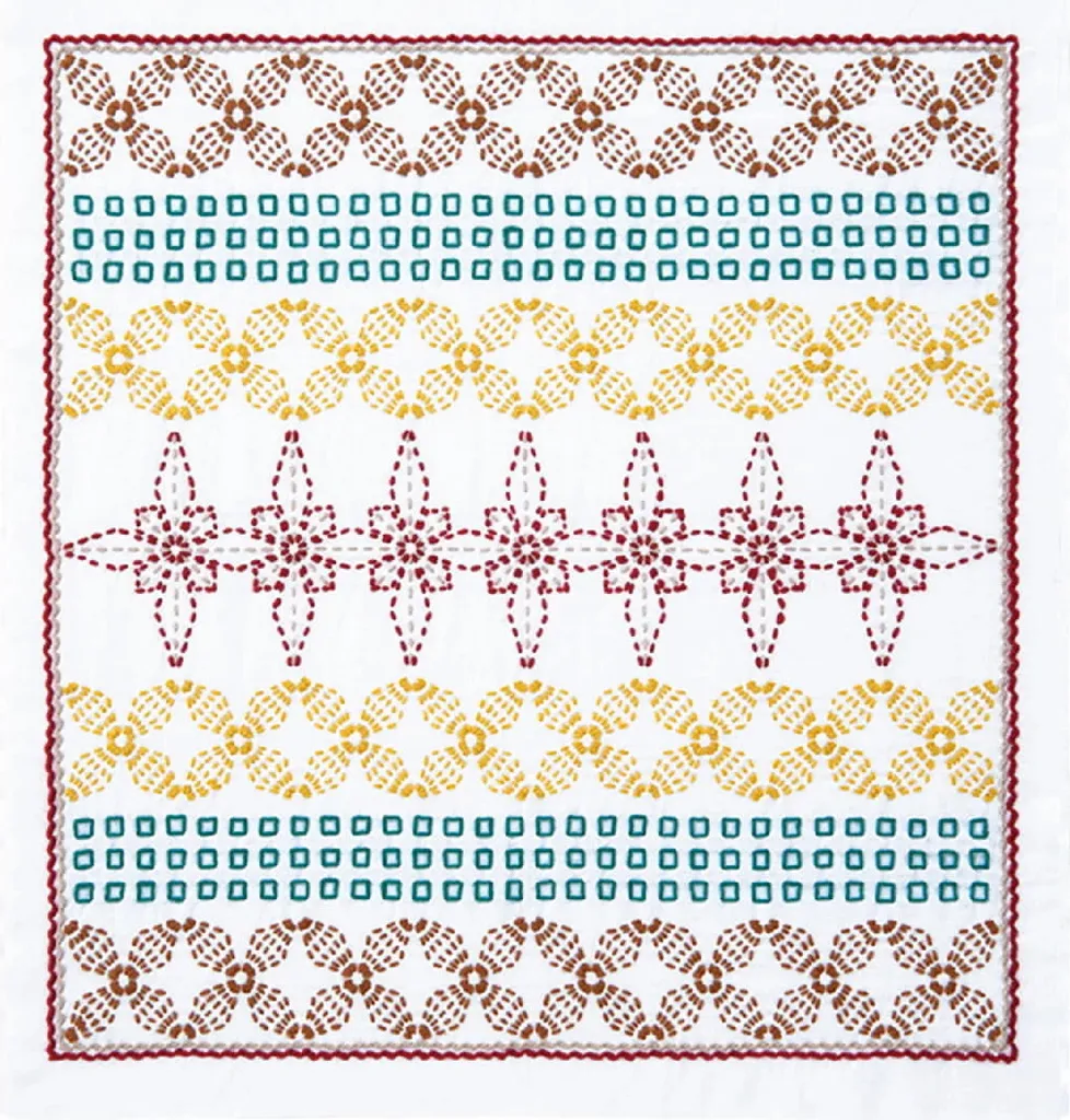 Olympus Hitomezashi Pionsettia - Tessuto Ricamo Sashiko 34x34cm Japan