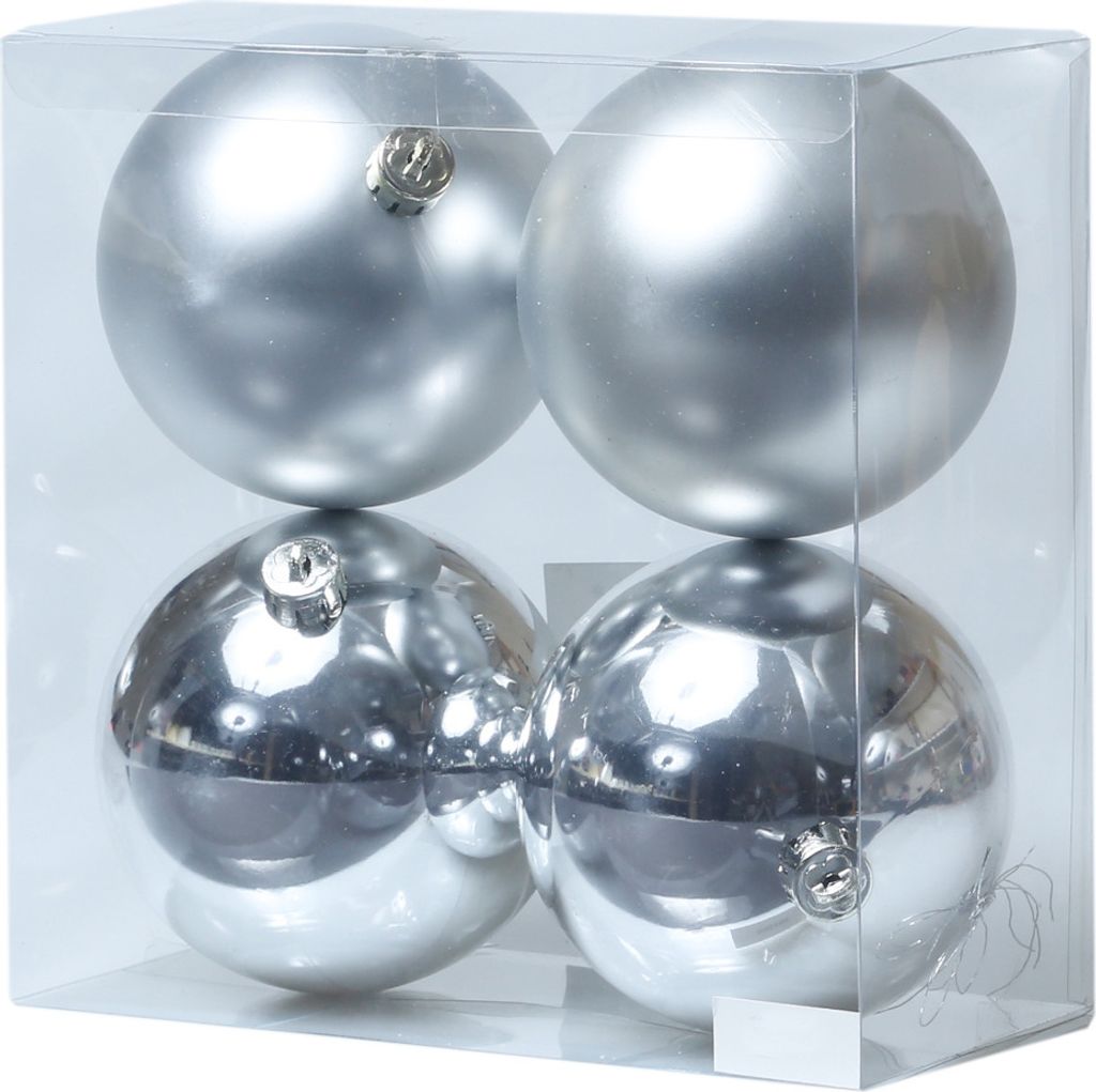 Christbaumkugel - Weihnachtsbaumkugel - bruchfest - D: 10cm - glänzend und matt - silber - 4er Set