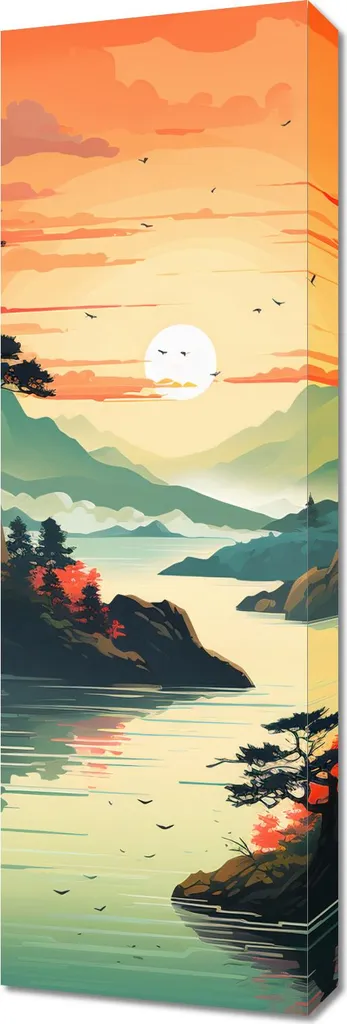 Quadro 30x90 cm Tramonto sul lago tranquillo