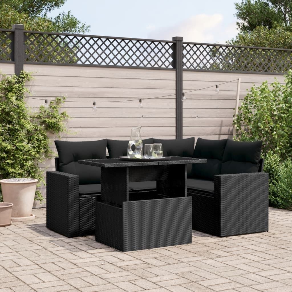 Maison Exclusive - 5-tlg. Garten-Sofagarnitur mit Kissen Schwarz Poly Rattan