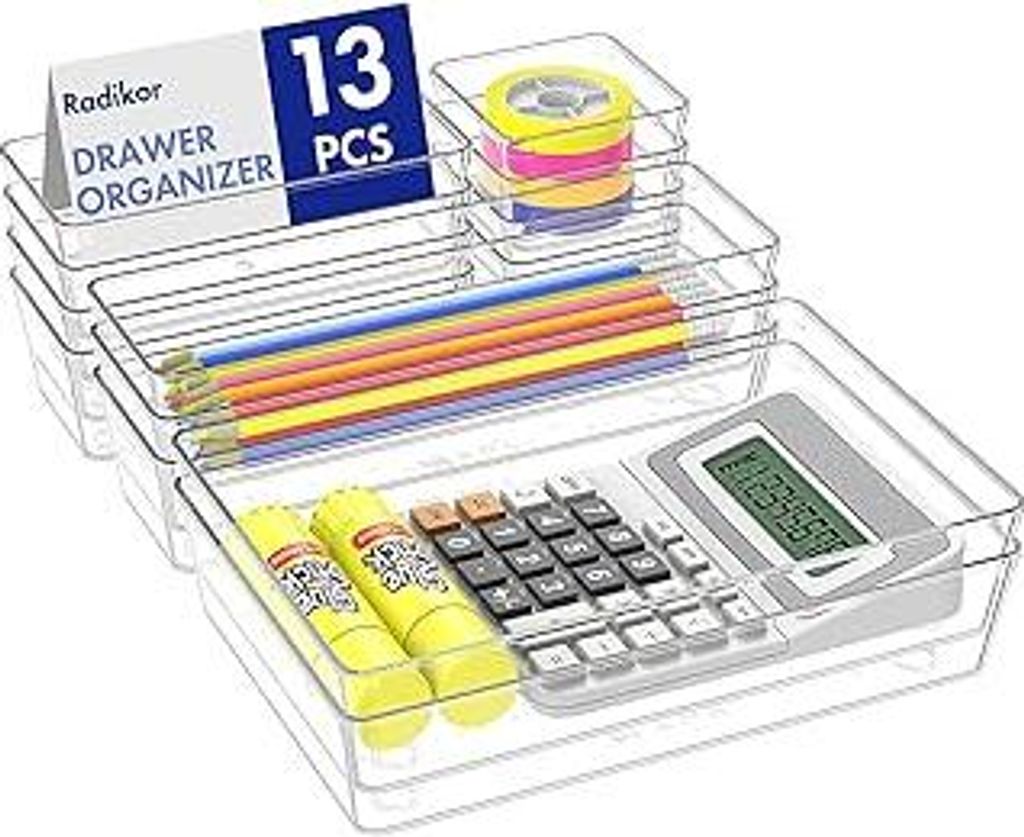 Radikor Schubladeneinsatz Schubladen Organizer -13 Stück Schminktisch Organizer in 4 Größen, Drawer Organizer, Make Up Organizer, Schubladen Ord...