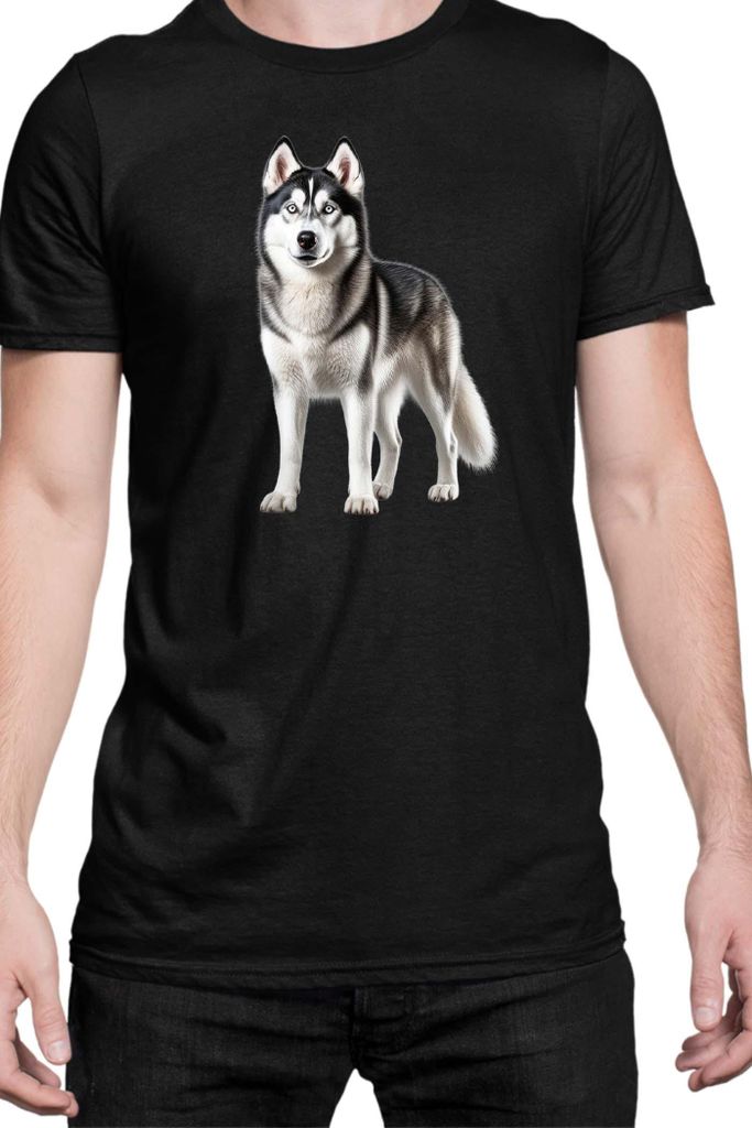 Herren T-Shirt Dogs Breeds Siberian Husky Dog Breed 005, Man M / Schwarz