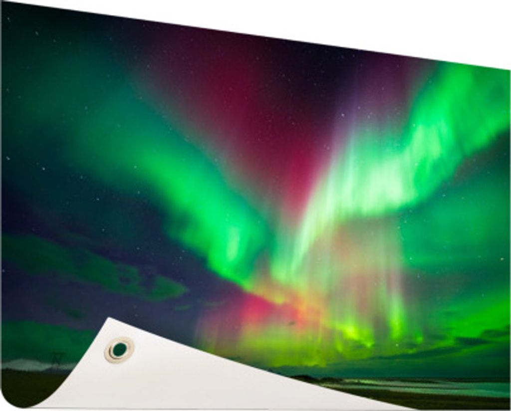 MuchoWow 120x80 cm Outdoor-Poster Gartendeko Sichtschutz Garten Poster für den Garten Nordlichter - Island - Rot - Grün