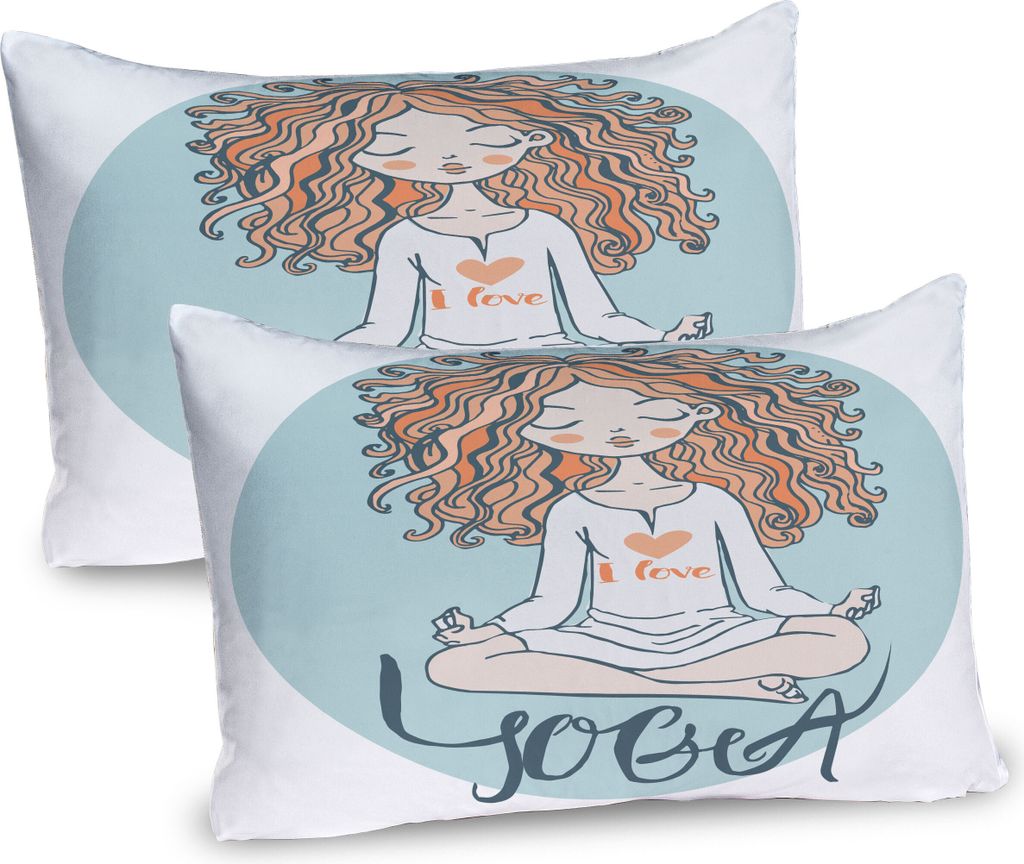 ABAKUHAUS Yoga Kissenbezug Packung mit 2, Frau sitzt auf dem Lotus-Haltungs-Yoga-Beschriftung Unter Mindfulness, Dekorativer Gedruckter Kissenbezug...