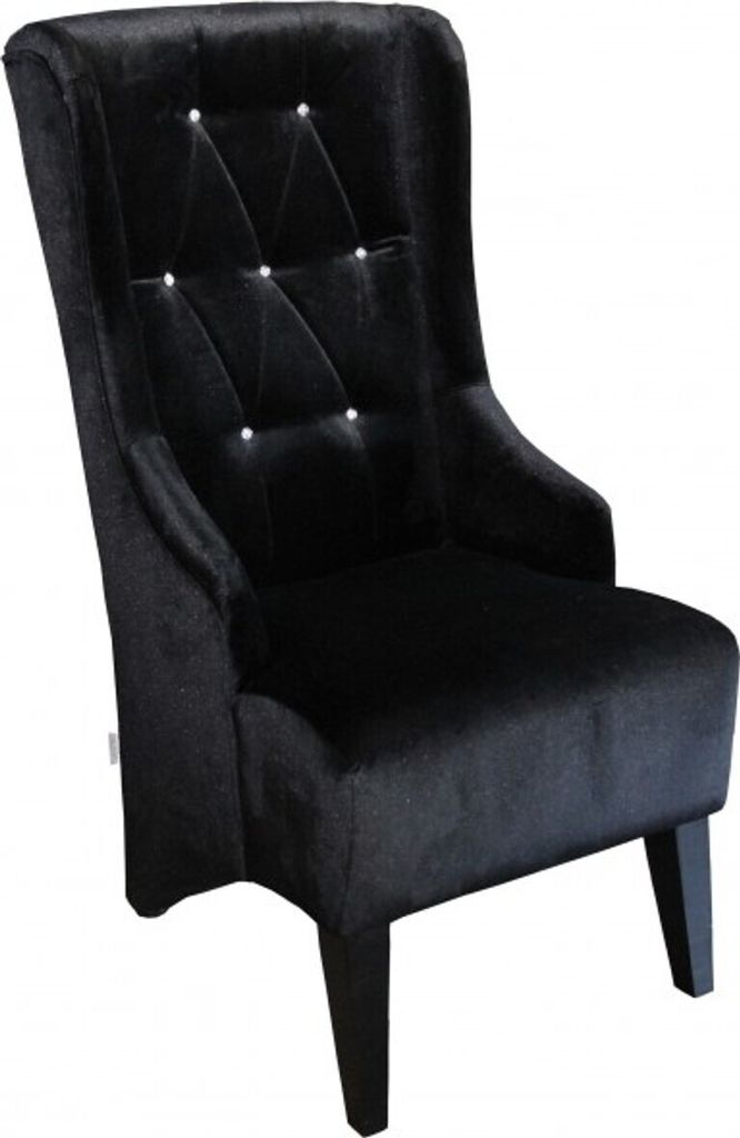 Casa Padrino Designer Chesterfield Esszimmer Ohrenstuhl Schwarz mit Bling Bling Glitzersteinen