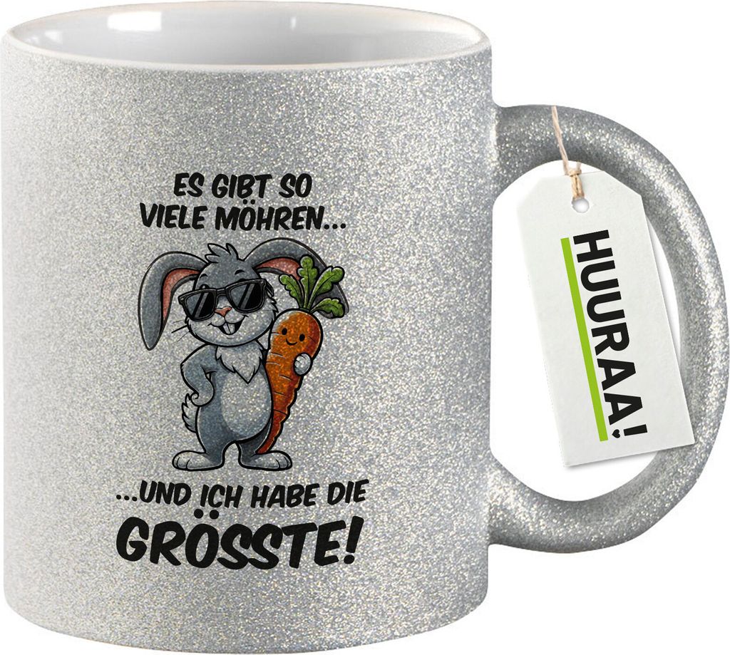 Huuraa Glitzertasse viele Möhren.. Ich habe die grösste cooler Hase 330ml Silber Keramik Kaffeebecher Geschenkidee