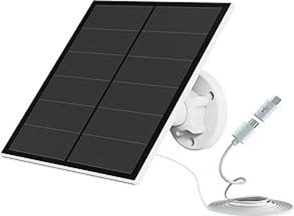 5W Solarpanel für überwachungskamera, Kamera Solarmodul für DC 5V Outdoor-Akku-Kamera, mit Micro-USB-Anschluss, USB-C-Adapter, Verstellbare Halt...