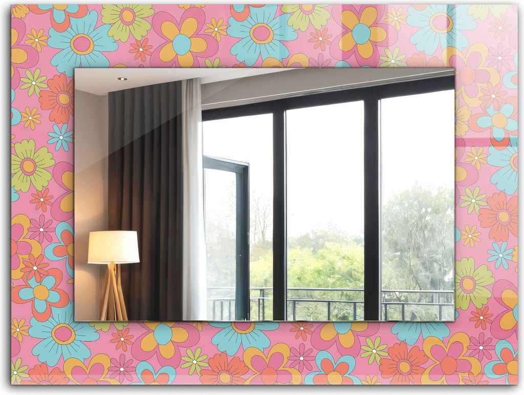 Bedruckter Spiegel - Wandspiegel - Dekorativer - Modern - 80x60 cm - Bunte Blumenrille