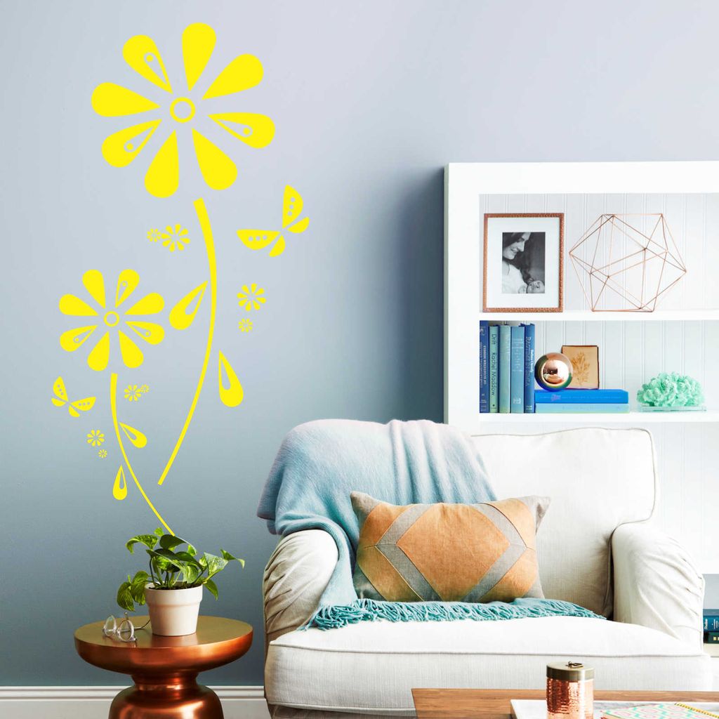 Wandtattoo - Wandaufkleber - Wandtattoo "Margariten-Traum" - 60cm x 29cm gelb - Dekoration Küche Wohnzimmer Wand