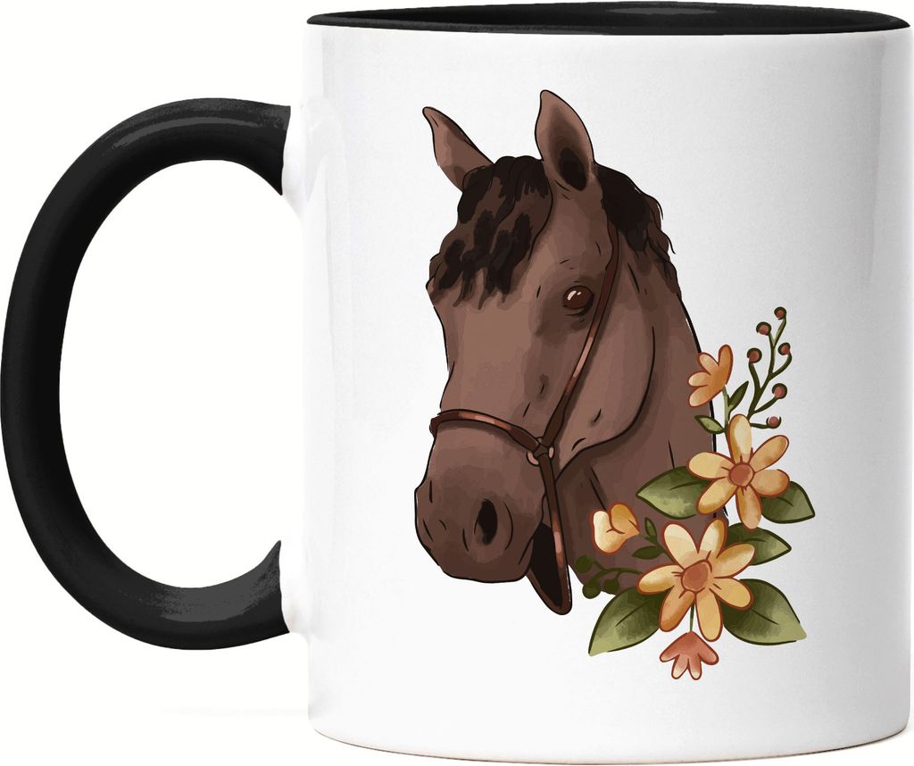 Pferd Tasse Schwarz Liebe Pferde Hobbie Freiheit Pony Pferdeflüsterer Pferdeliebhaber Reiten Blumen Reiterin