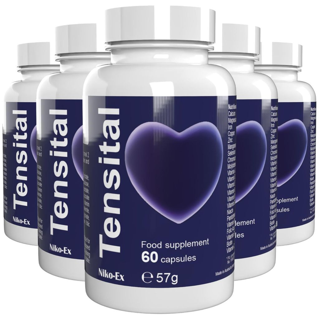 TENSITAL BLUE - 300 Kapseln (5x60) hochdosiert - Original Rezept aus der Schweiz - Vegan & Pflanzlich mit Vitaminen & Mineralien - 5er Pack