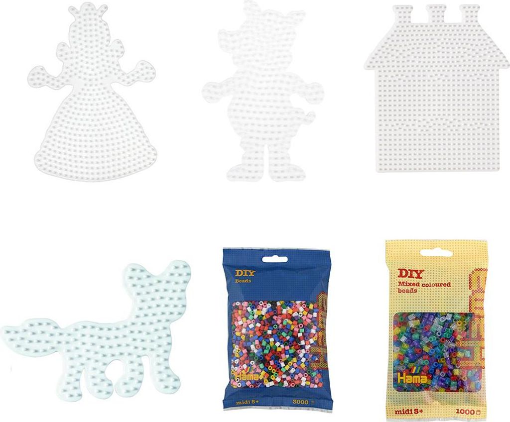 Hama Set Haus, Schwein, Prinzessin & Fuchs mit 4.000 Midi-Bügelperlen und Stiftplatten