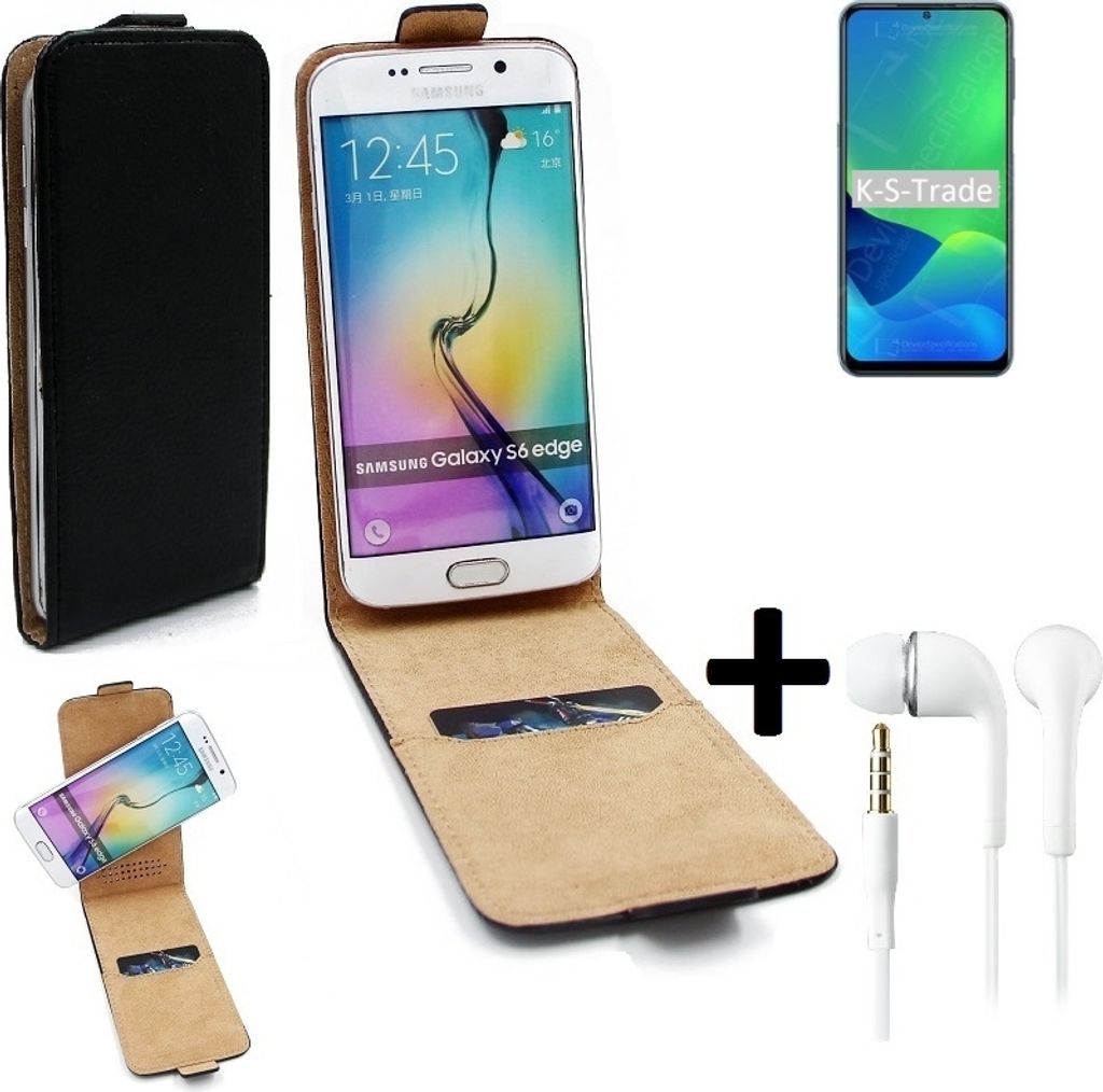 K-S-Trade Handy-Hülle + Kopfhörer kompatibel mit Ulefone Note 13P 360° Flipstyle Schutz-Hülle Smartphone Tasche Case Flip cover schwarz 1x