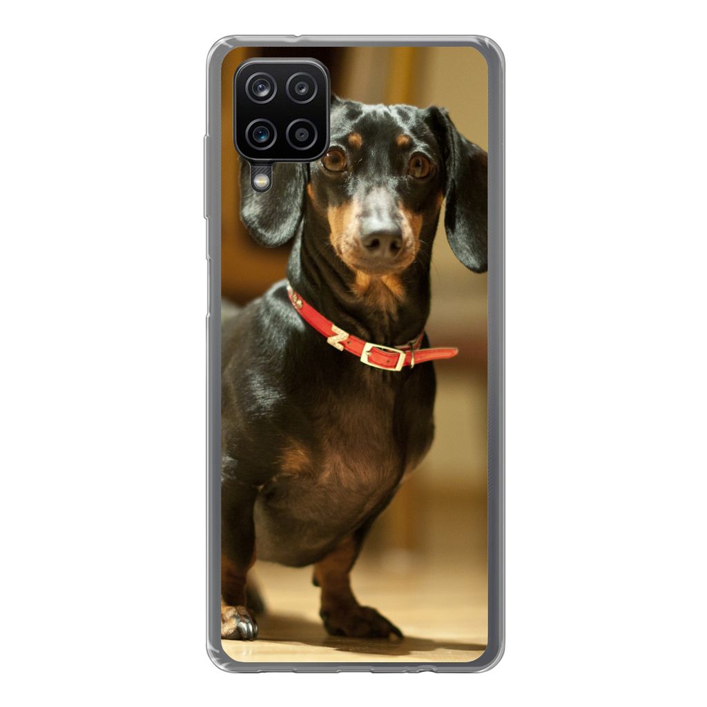 MuchoWow Handyhülle Schutzhülle Hülle für Samsung Galaxy A12 Porträt eines schwarzen Dackels Silikon Softcase Handy Hülle - Bild