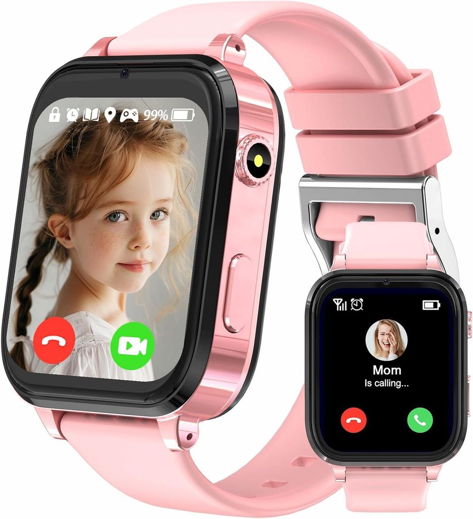 Smartwatch Kinder 4G mit GPS & Telefon, SOS, Videoanruf, IP68 Wasserdicht, Touchscreen, Voice-Chat, Spiele, Wecker für Jungen & Mädchen 4-16 Jahre