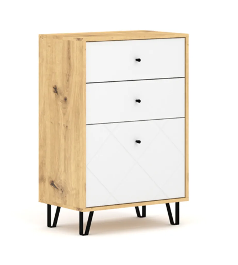Commode de chambre BILBAO chêne et blanc, rangement gain de place - 3
