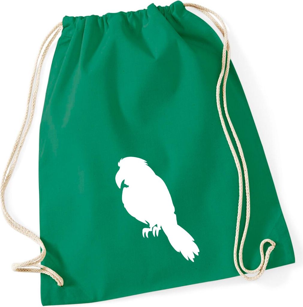 Huuraa Turnbeutel Papagei Silhouette 12 Liter Kelly Green Baumwolle Rucksack Geschenkidee