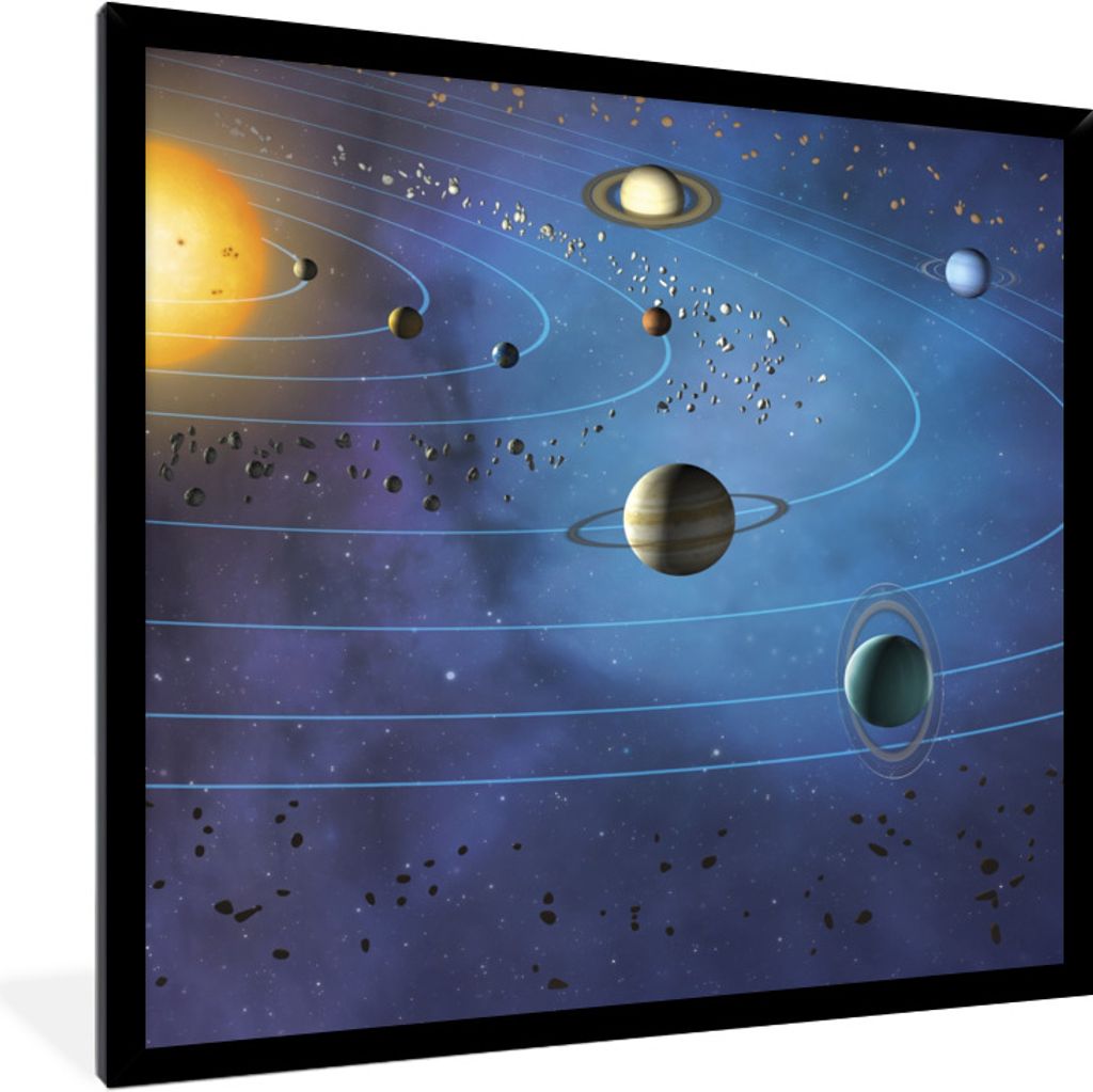 MuchoWow Gerahmtes Poster Eine Illustration des großen Sonnensystems 40x40 cm - Poster mit Schwarzem Bilderrahmen Wandposter Rahmen Foto Bilder ...