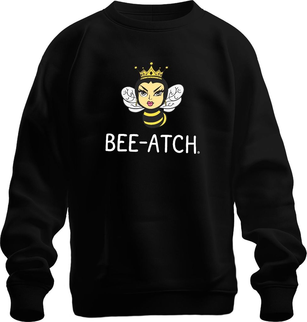 BEE-ATCH Königin Biene Krone frech Bienenqueen Feministisch Retro Uni Sweatshirt Pullover, Schwarz, S