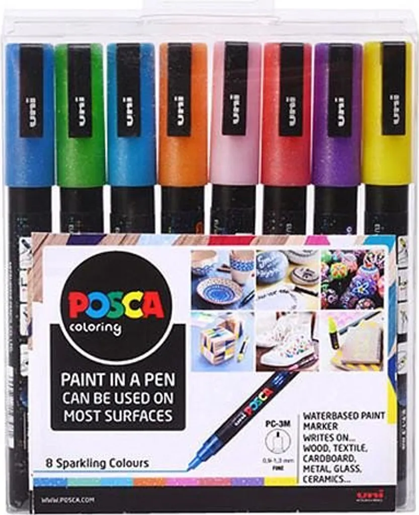 POSCA pennarello unico PC-3M 0,9-1,3 mm set di 8 colori glitterati