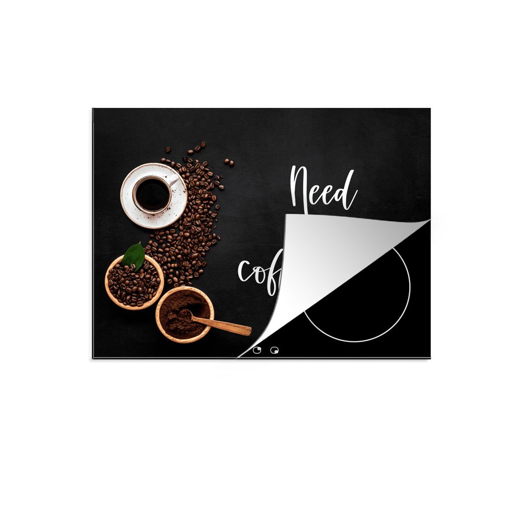 KitchenYeah Herdabdeckplatte Kaffee - Brauche jetzt Kaffee - Induktionsschutz - Küche - Induktionsmatte - Kaffeebohnen , 77x59cm, Küche Deko, G...
