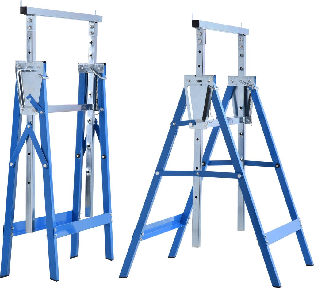 HOMCOM 2 x Gerüstbock Unterstellbock Klappbock höhenverstellbar bis 200kg Stahl Blau 68 x 58 x 80-130 cm