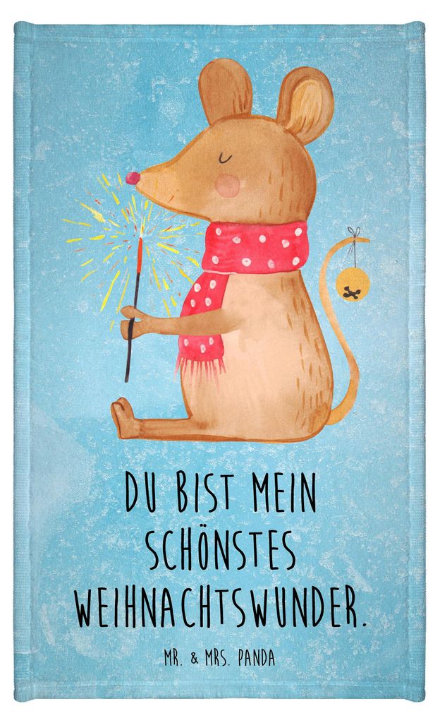 Mr. & Mrs. Panda Handtuch Maus Weihnachten - Eisblau - Geschenk, Mini-Handtuch, Mäuschen, Weihnachtsgruß, badezimmer, Weihnachtsmotiv, Gästehand...