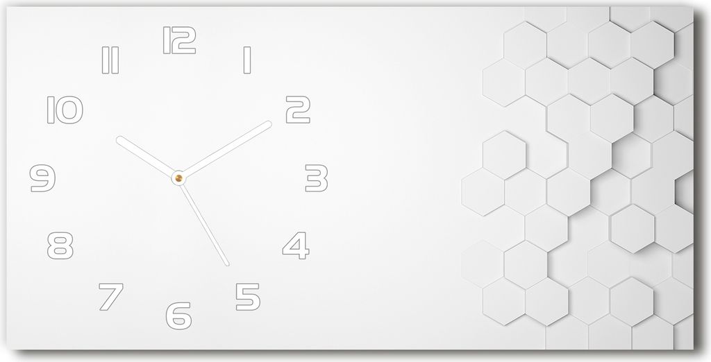 Wanduhr aus Glas – 60x30 cm - Glasbild - Glasuhr - Gehärtetes Glas - weisse-zeiger - Hexagons Hintergrund