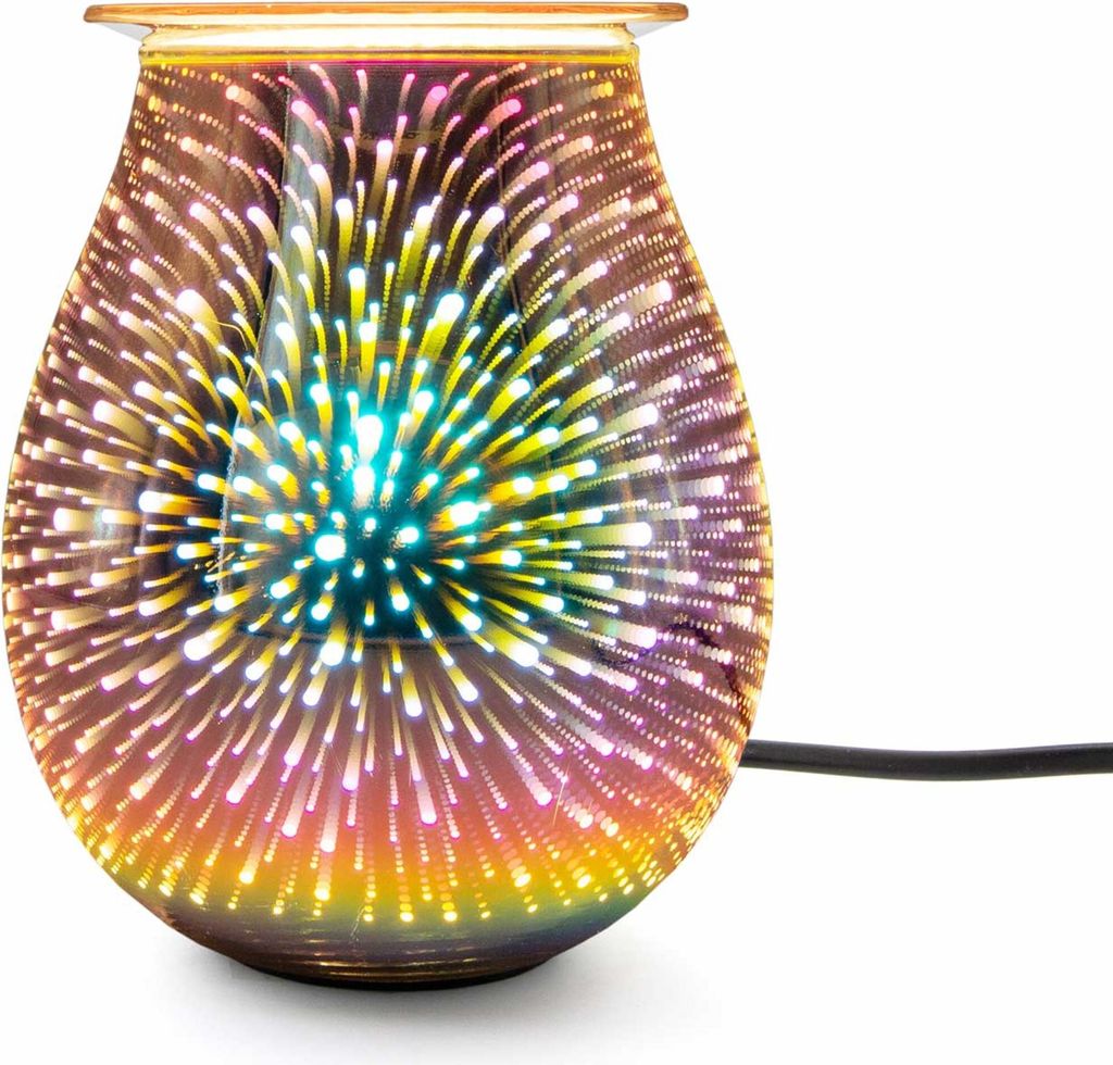 Duftlampe elektrisch, Aromalampe 3D, Glas, Ø16x21cm, für Duftwachs, ohne Flamme, Wachsbrenner, silber/bunt