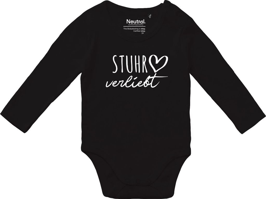 Huuraa Baby Body Stuhr verliebt 62 Black Baumwolle Fairtrade Langarmbody Geschenkidee