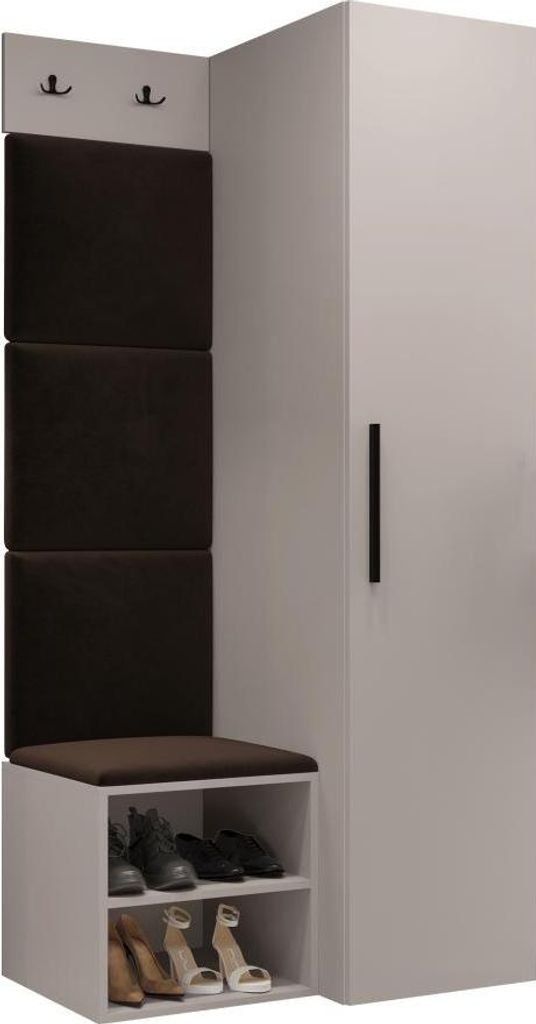 MIRJAN24 Garderoben-Set Medi III, Schuhschrank, Kleiderhakenbrett, 4x Paneel 42x42, 2 Kleiderhaken (Farbe: Cashmere, Manila 04)