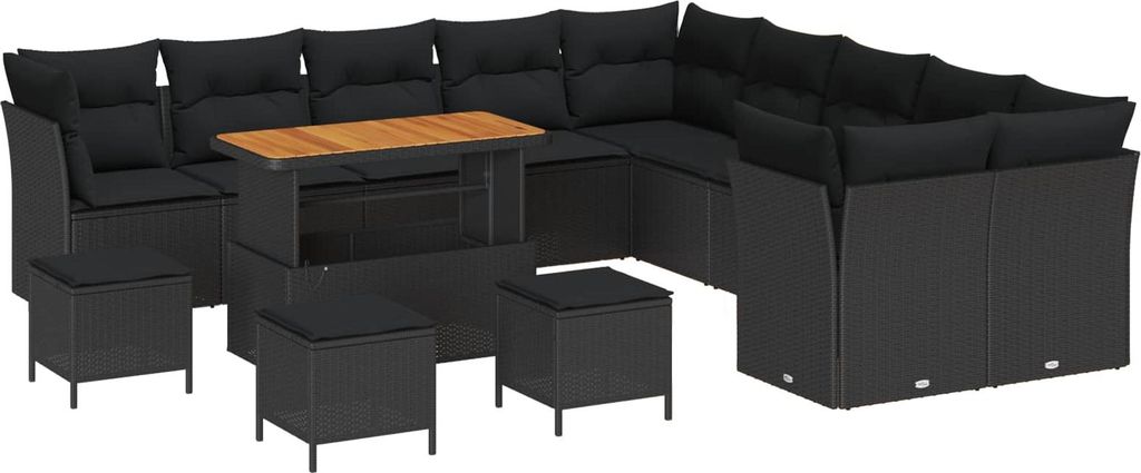 Gartensofa-set 14 pcs Schwarz Poly-Rattan