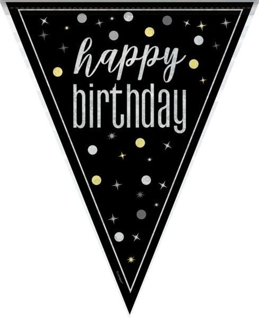 Wimpelkette schwarz gold silber Happy Birthday
