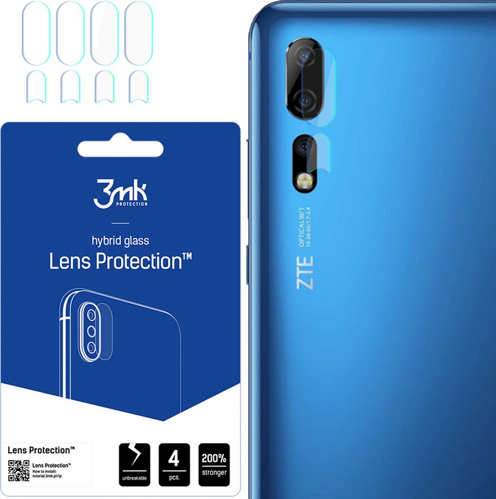 3mk Hybridglas Lens Protection für ZTE Axon 10 Pro 4G Kamera Objektiv Kameralinse 0,16mm 6H (4 Stück)