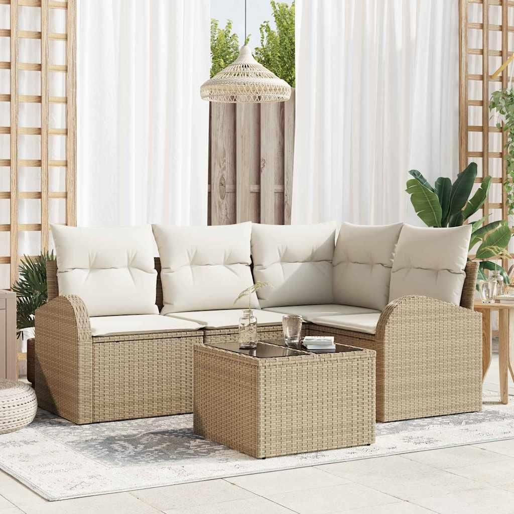 Maison Exclusive - Gartensofa-set mit Kissen 5 pcs Beige und Weiß Poly-Rattan