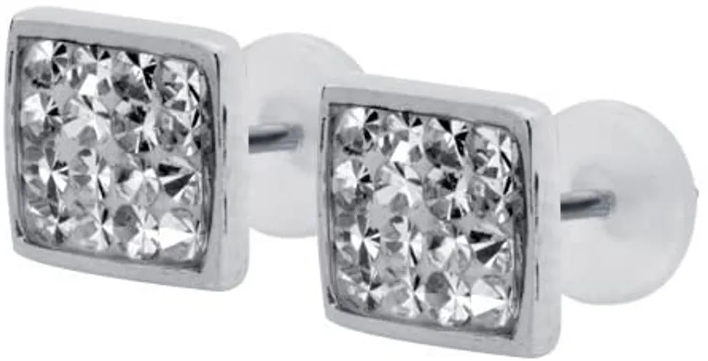 Orecchini Punto Luce Quadrati 7mm Acciaio Inox 316L Cristalli Bianchi