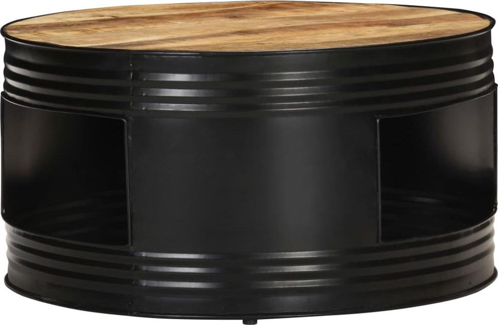 vidaXL Couchtisch Schwarz 68x68x36 cm Raues Mango-Massivholz