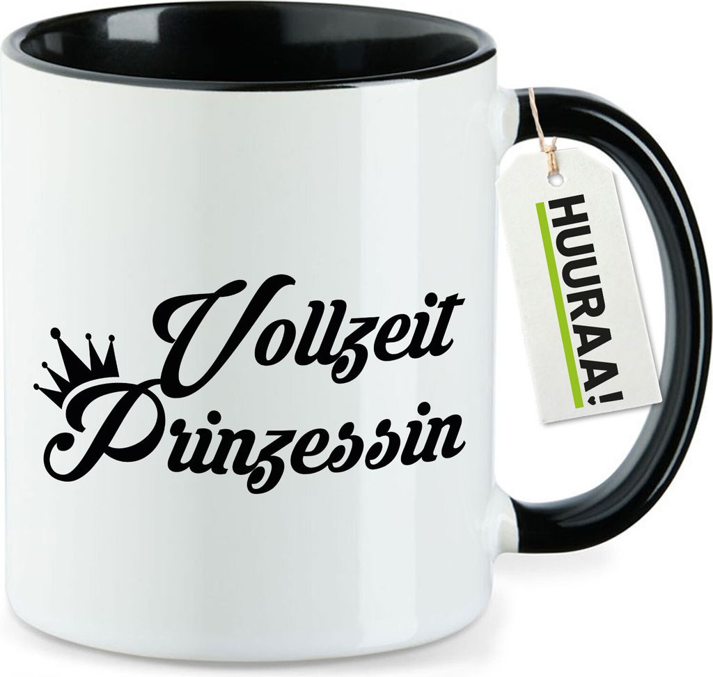 Huuraa Kaffeetasse Vollzeit Prinzessin Krone 330ml Schwarz Keramik Kaffeebecher Geschenkidee