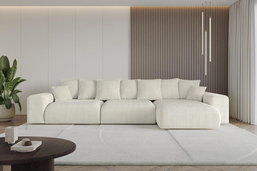 Ecksofa mit Schlaffunktion und Bettkasten ESKAR-L2 - 364x176x72 cm Hellgrau - Corner Sofa Bett Eckcouch Couch L-Form Schlafcouch Ausziehbar Wohnlan...