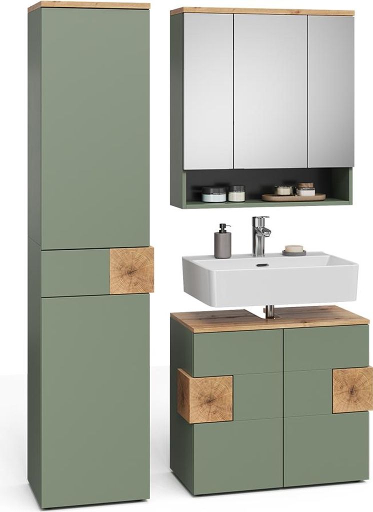 Badmöbel-Set Vicco Eden Grün 3 Teile, Model 59871