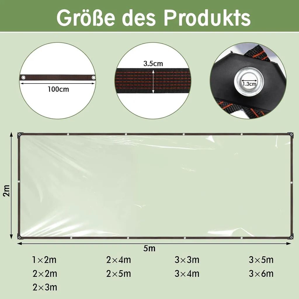 Bâche 2x5m avec œillets renforcés, imperméable et transparente haute densité - 4