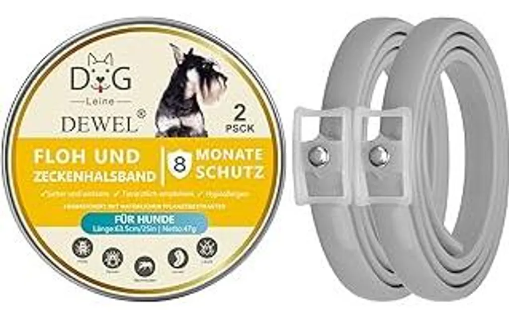 DEWEL Pack 2 Collari Antipulci e Zecche: Naturale, Riflettente, 8 Mesi