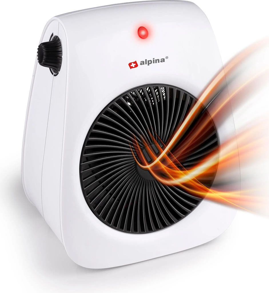 Alpina Heizlüfter 2000 Watt Elektroheizung Weiß mit Thermostat, 2 Heizstufen, Kühlfunktion, Überhitzungsschutz, Kippschutz, Tragegriff, FH-P01
